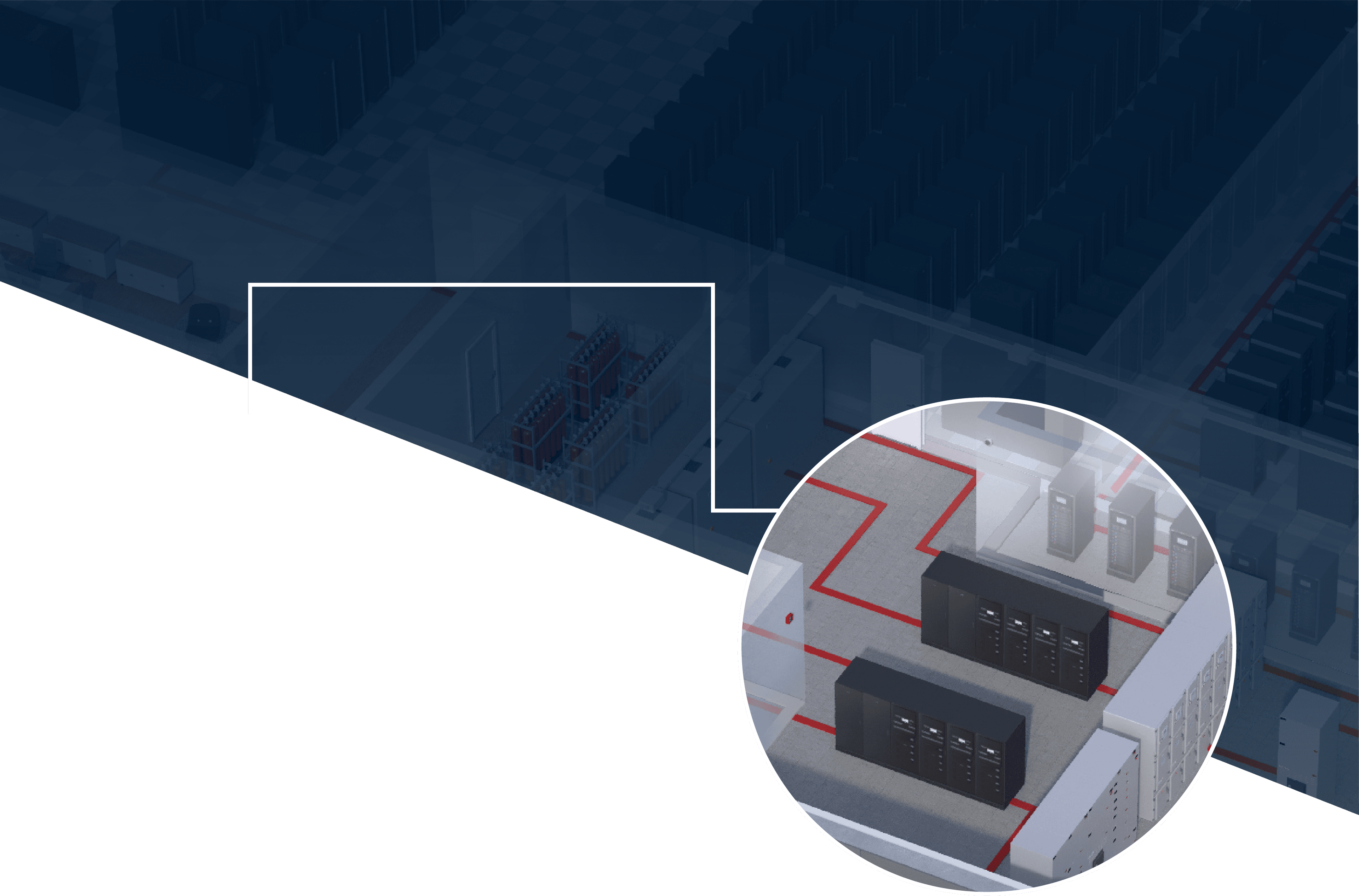 Illustration of a data center with UPS installations, highlighting economic sustainability in and around UPS systems.