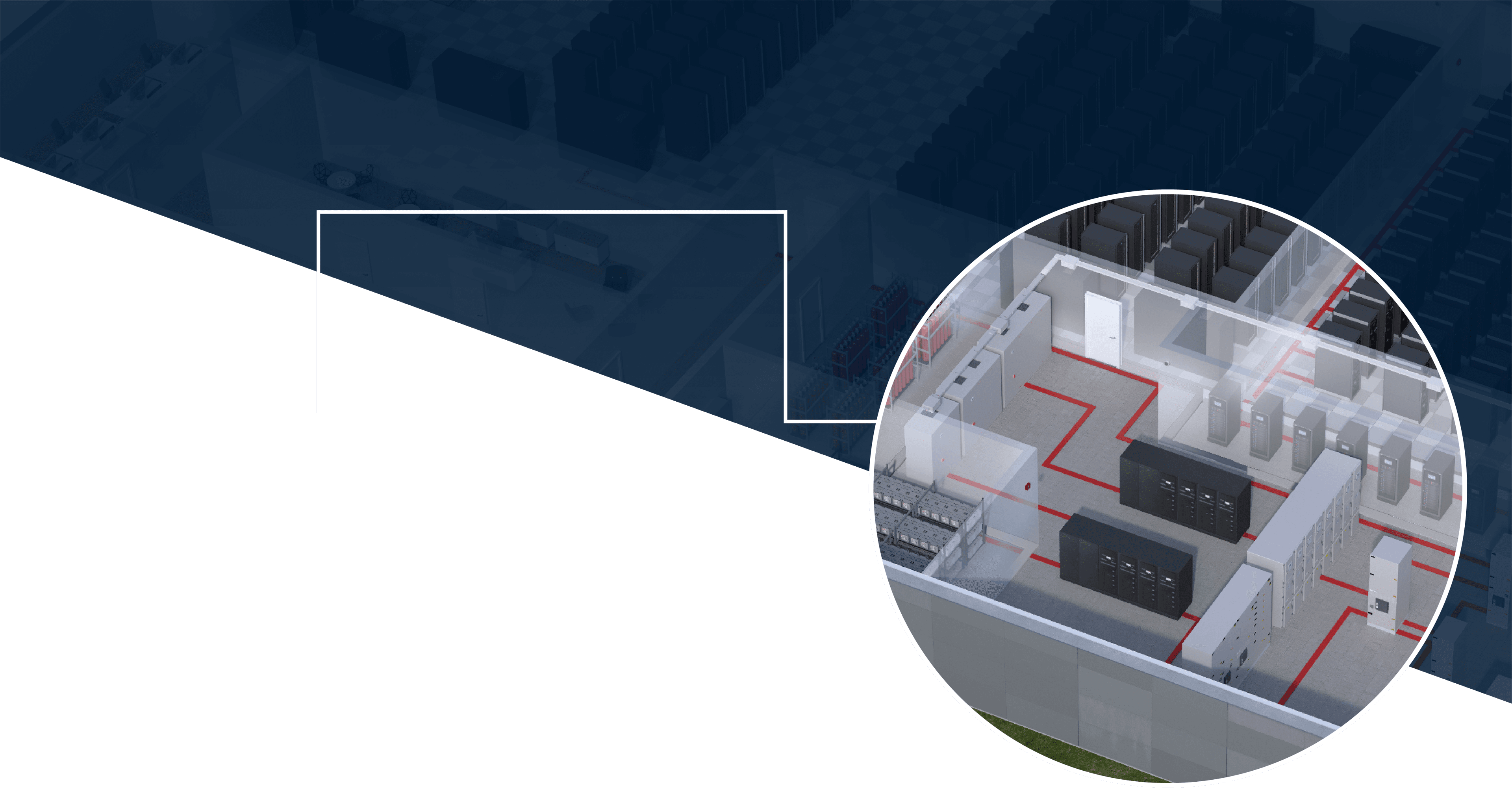 Illustration of a data center with UPS installations, highlighting economic sustainability in and around UPS systems.