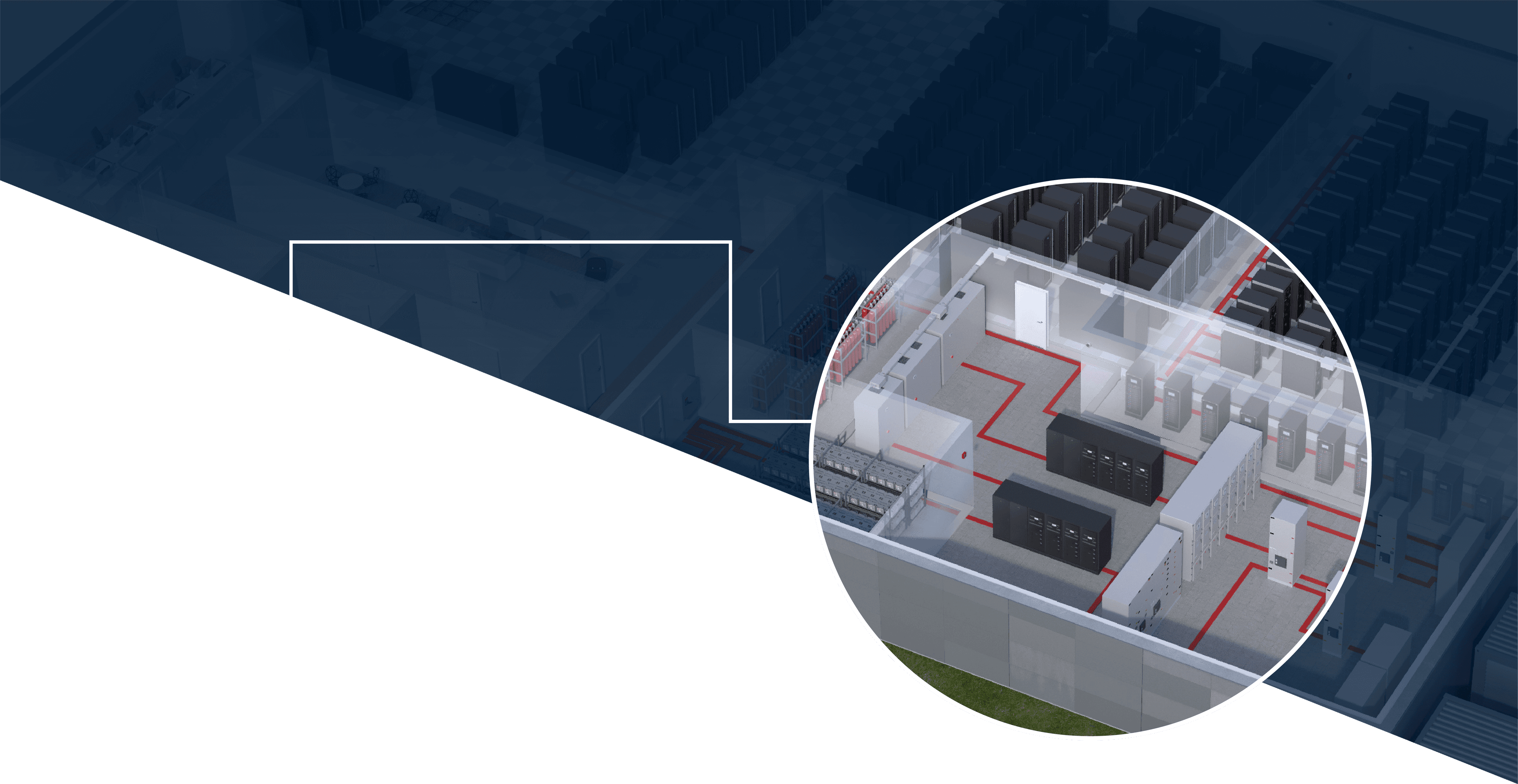 Illustration of a data center with UPS installations, highlighting economic sustainability in and around UPS systems.
